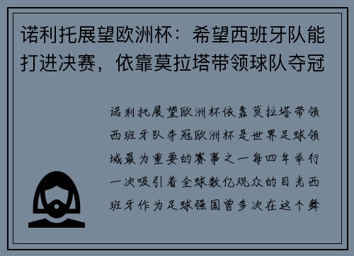 诺利托展望欧洲杯：希望西班牙队能打进决赛，依靠莫拉塔带领球队夺冠